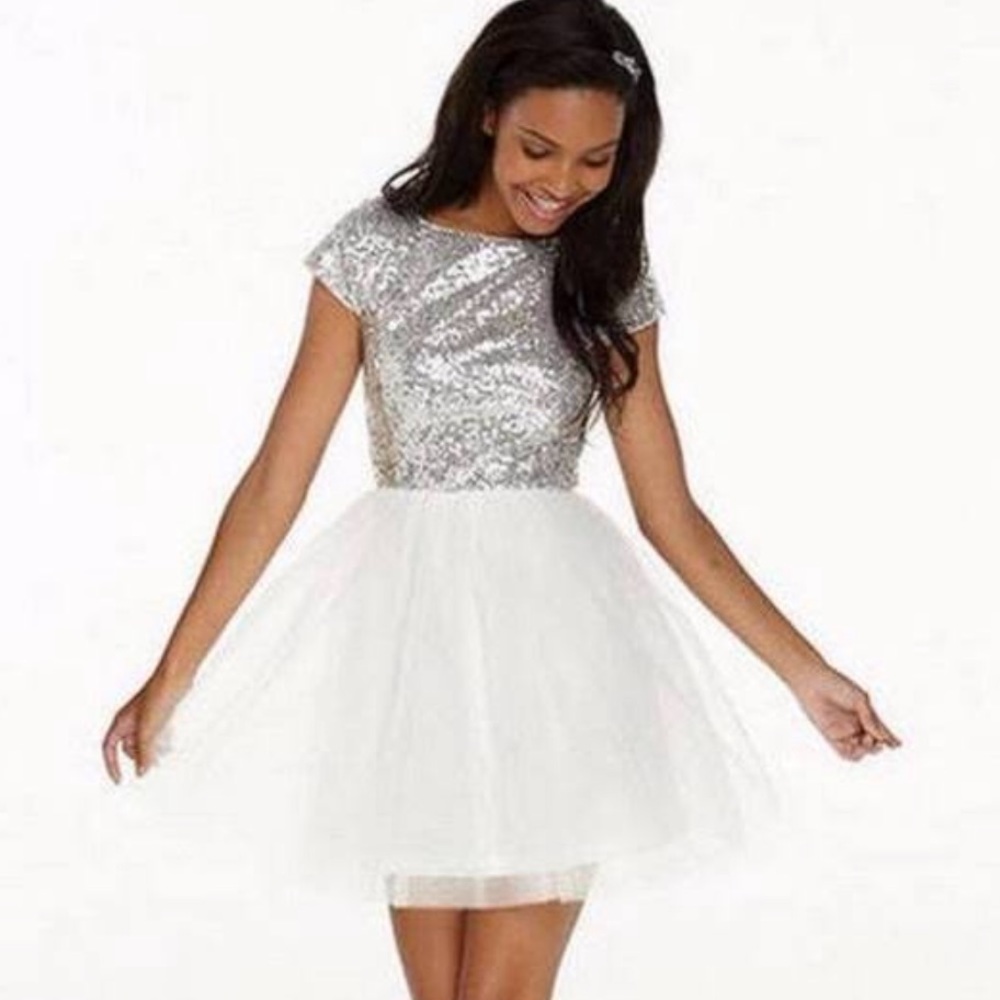 Delia’s Sparkly Silver Sequin & Tulle Dress